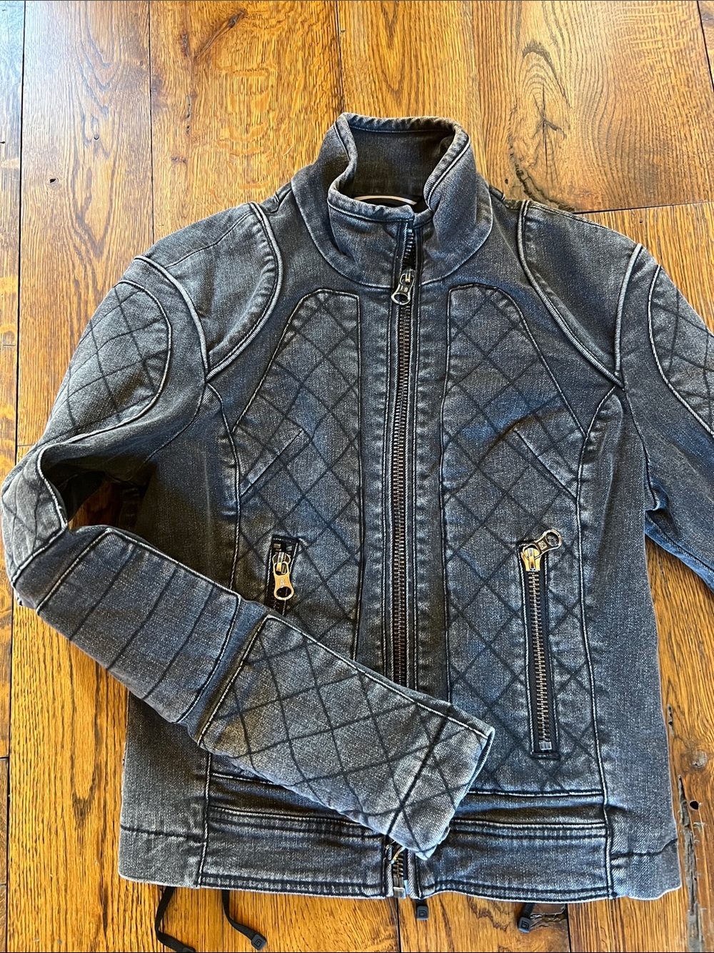 Blanc Noir Quilted Charcoal Leather Moto Jacket